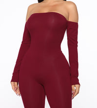 Load image into Gallery viewer, Bare Shoulder Jumpsuit - Burgundy
