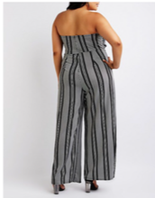 Load image into Gallery viewer, Plus Size Striped Strapless Notched Jumpsuit
